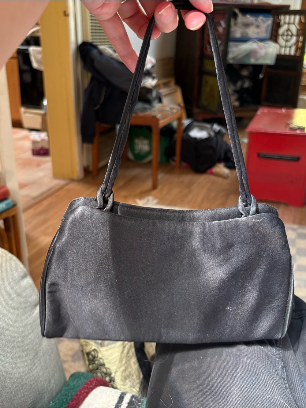 Vintage BCBG Black Satin Shoulder Bag / Y2K Evening Purse
